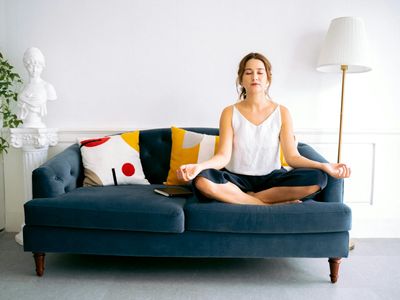Meditation cushion in a bright room.